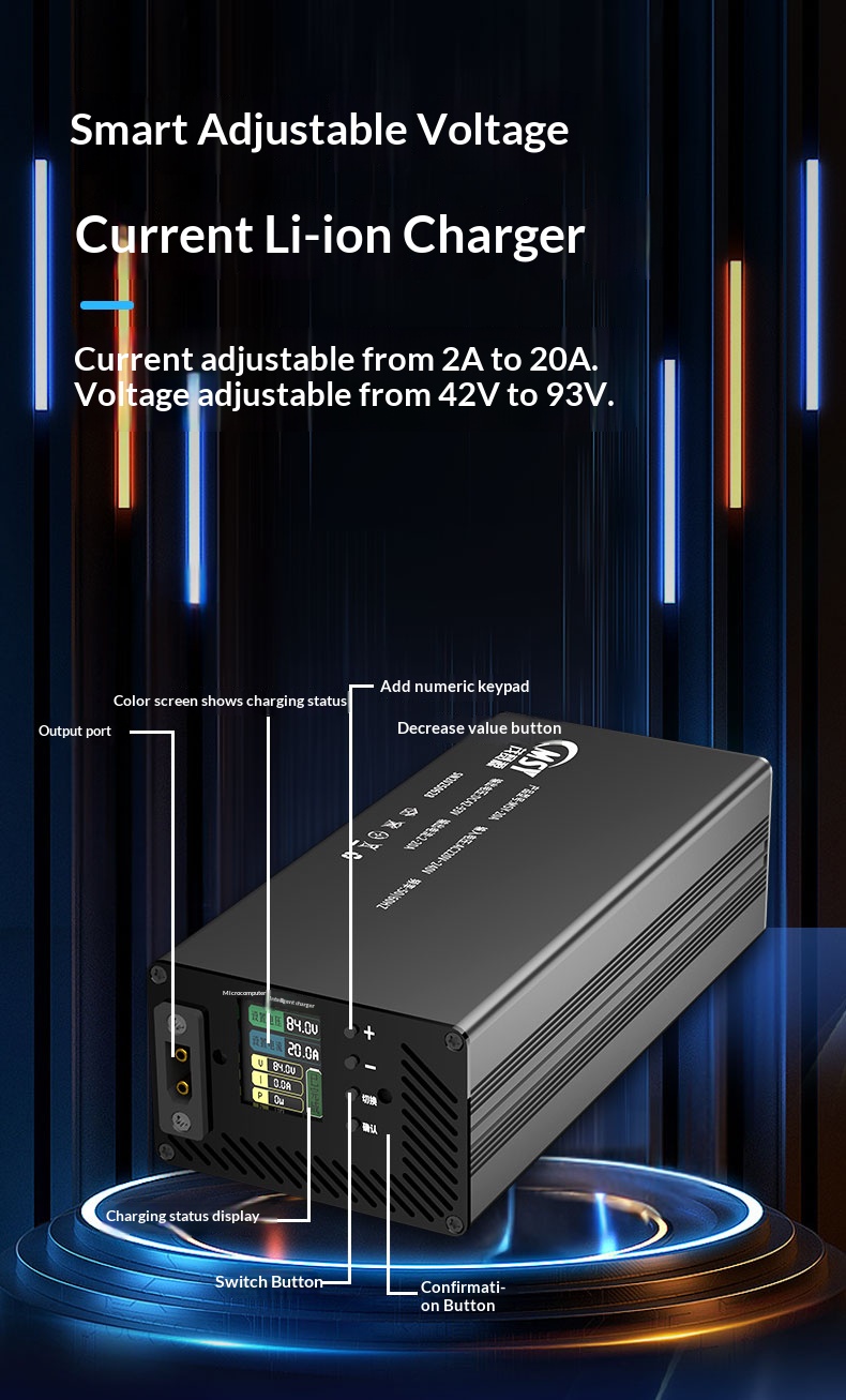 10-93V 2-30A Adjustable Charge - đánh giá và giá 84V 20A Smart Charger